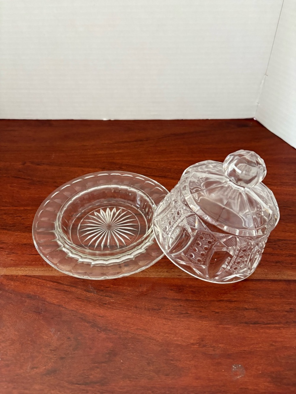 EAPG McKee Glass & Co. Quintec Clear Press Cut Covered Butter Dish & Lid - Picture 3 of 9